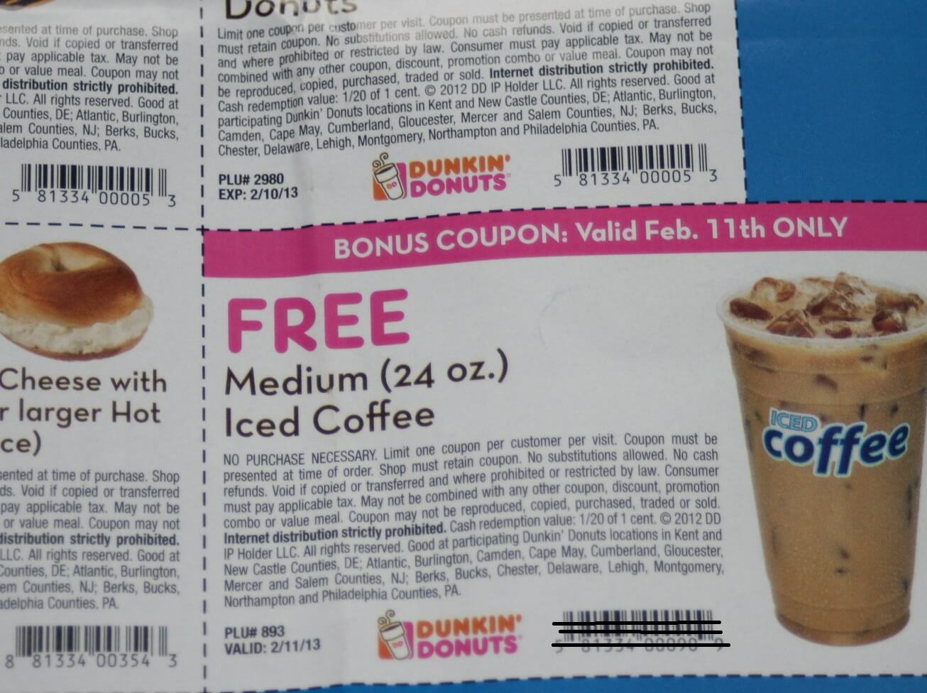 Dunkin #39 Donuts Use Your Coupon For a Free Iced Coffee (2/11 only)