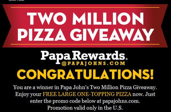 Win A FREE Pizza From Papa John's