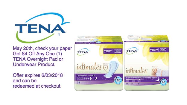 Save on TENA® Overnight Pad or Underwear Products With This $4 Coupon