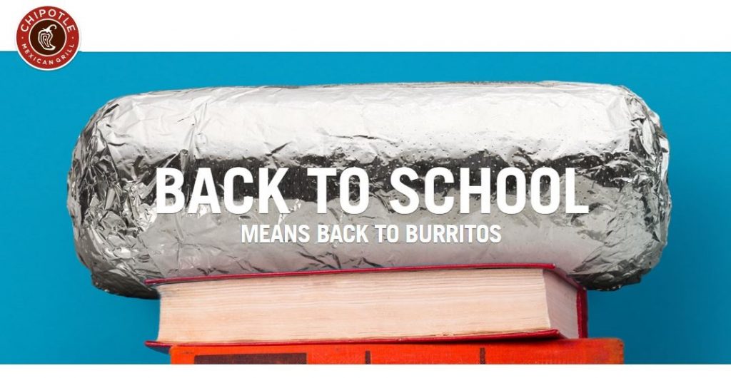 FREE Chipotle For Back to School Kids on August 18, 2018