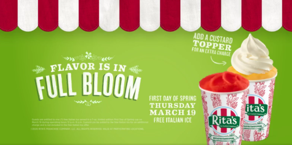 FREE Rita's Italian Ice First Day of Spring March 19, 2020